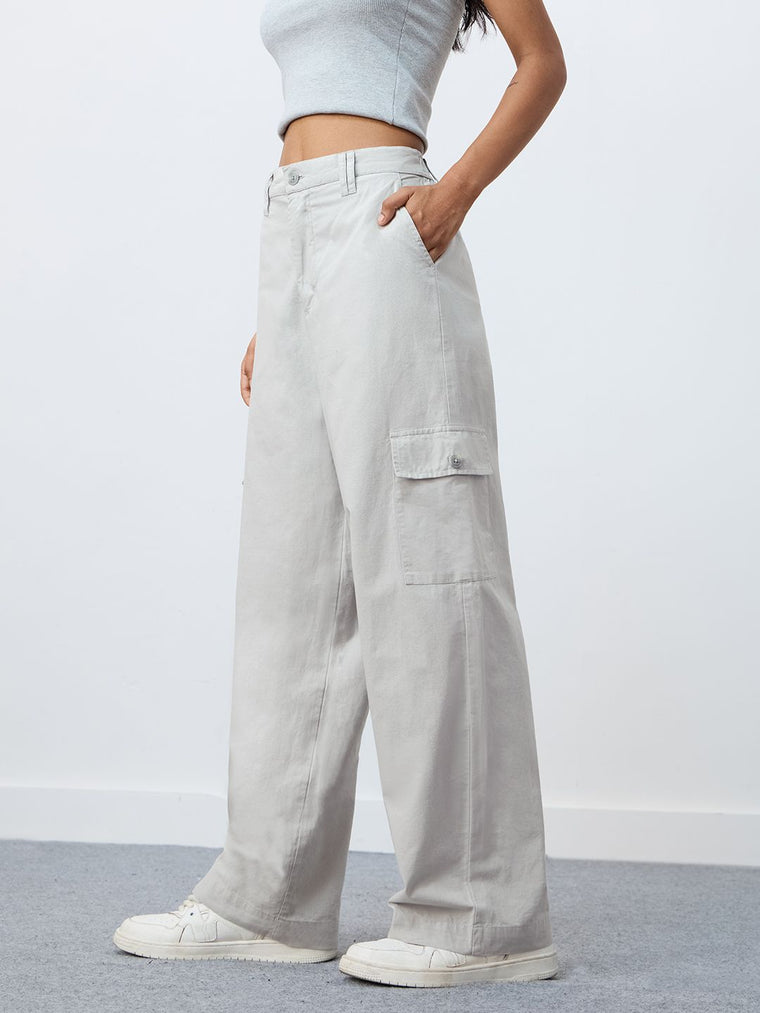 Cotton Linen Pant: Classic Grey Women Straight Pants
