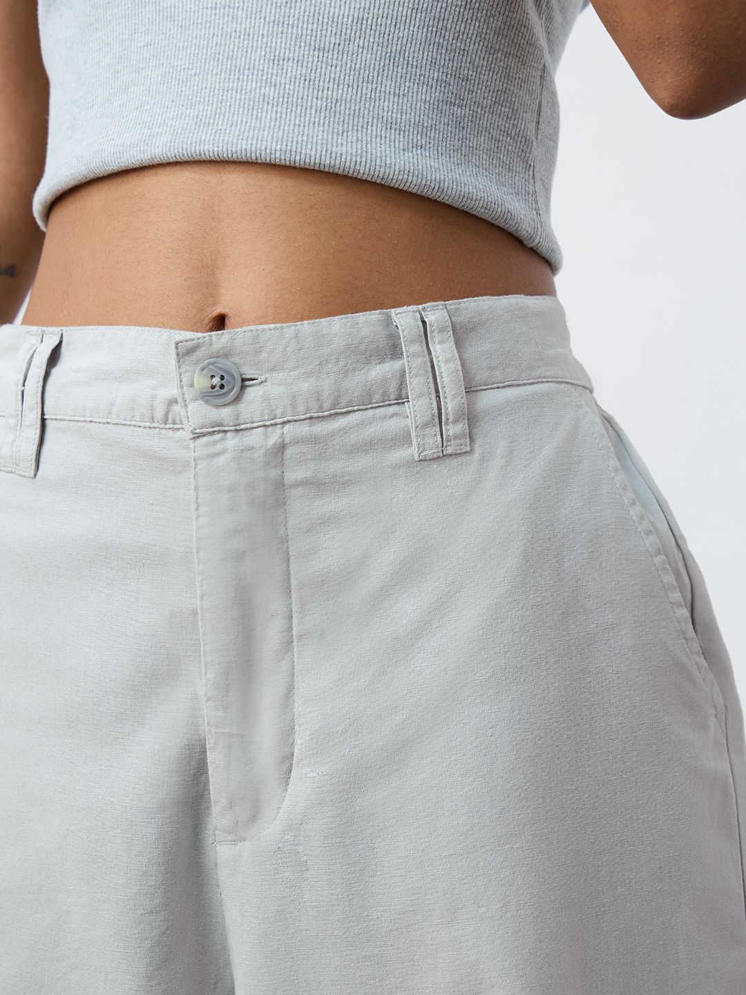Cotton Linen Pant: Classic Grey Women Straight Pants