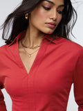 Corset Shirt: Cherry Red Women Fitted Shirts