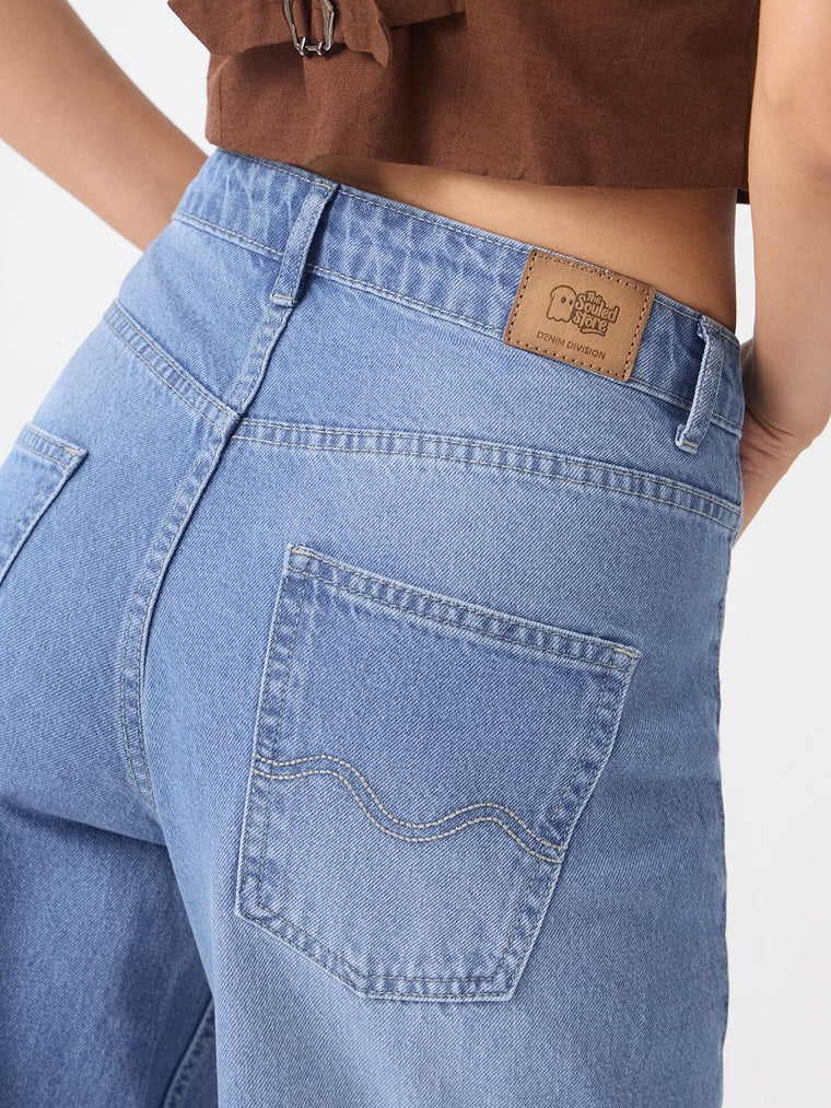 Relaxed Straight-Fit Denim: Ether Blue Women Straight Denims