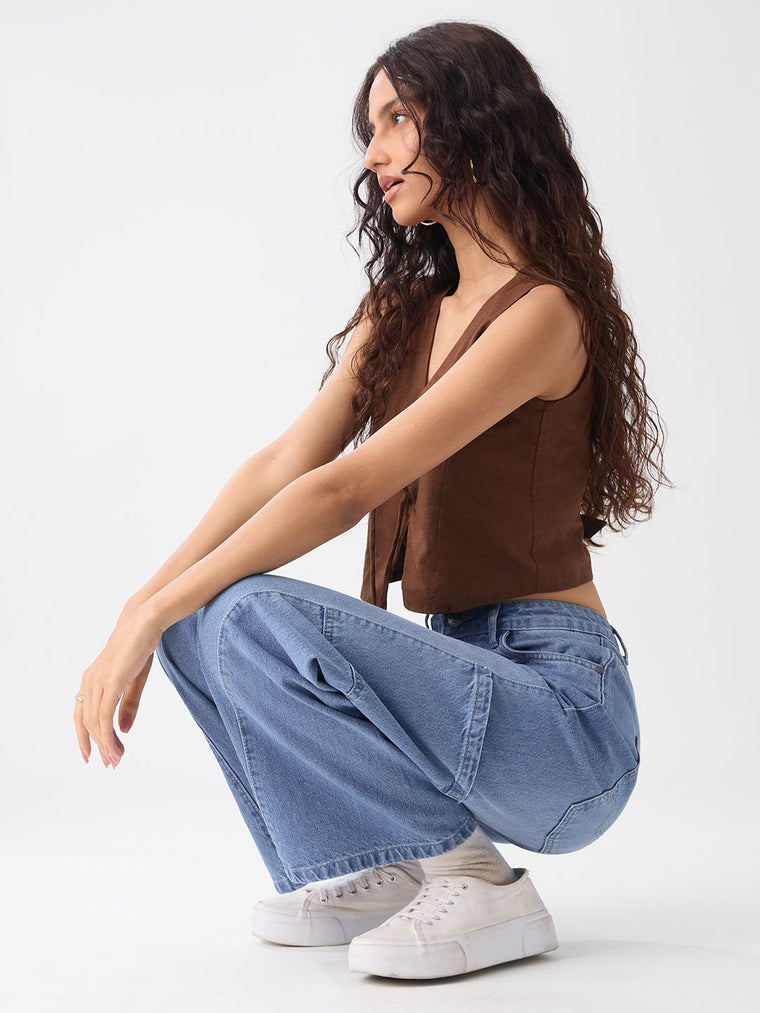 Relaxed Straight-Fit Denim: Ether Blue Women Straight Denims