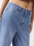 Relaxed Straight-Fit Denim: Ether Blue Women Straight Denims