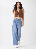 Relaxed Straight-Fit Denim: Ether Blue Women Straight Denims