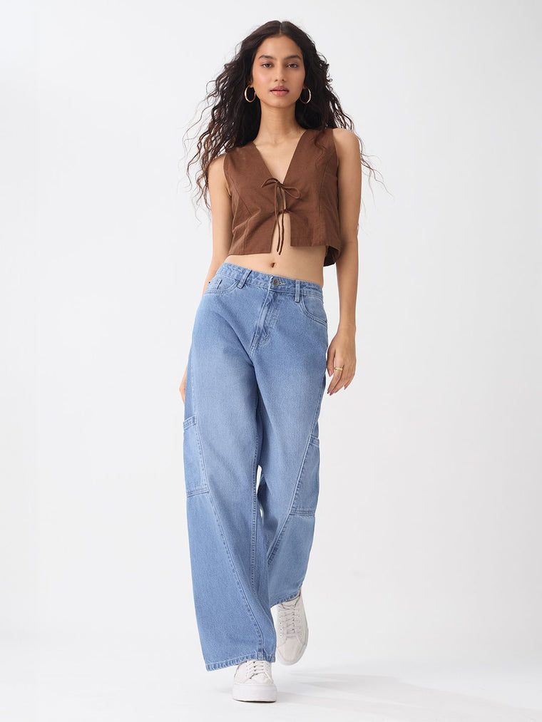 Relaxed Straight-Fit Denim: Ether Blue Women Straight Denims