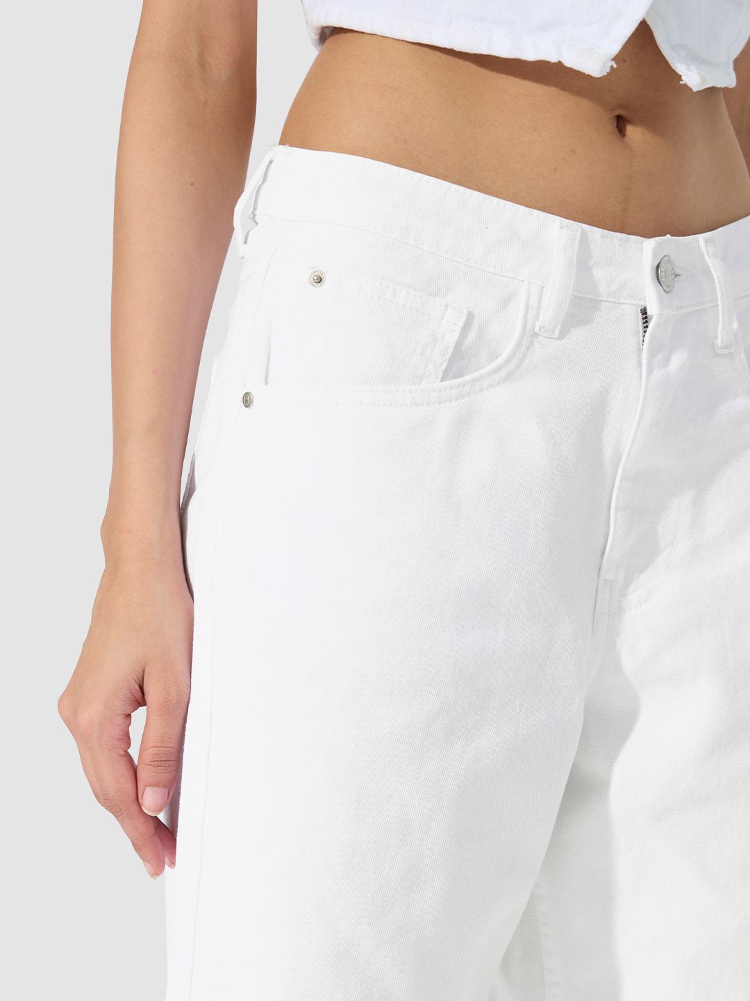Denim Bermuda: Pearl White Women Denim Bermuda Shorts