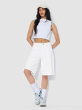Denim Bermuda: Pearl White Women Denim Bermuda Shorts