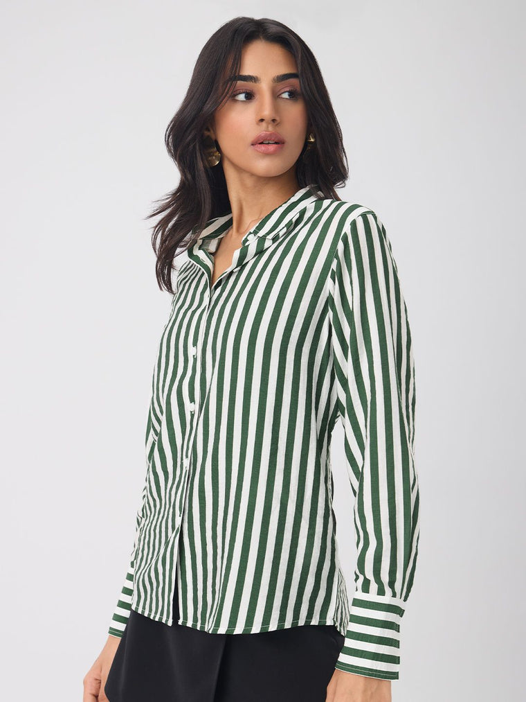 Textured Shirt: Pine Women Regular Shirts