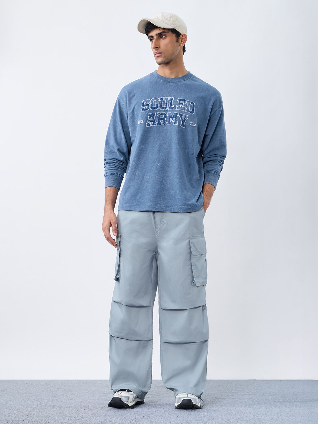 Parachute Pants: Dusty Sky Blue Men Parachute Pants