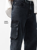 Baggy-Fit Denim: Black Stone Men Cargo Jeans