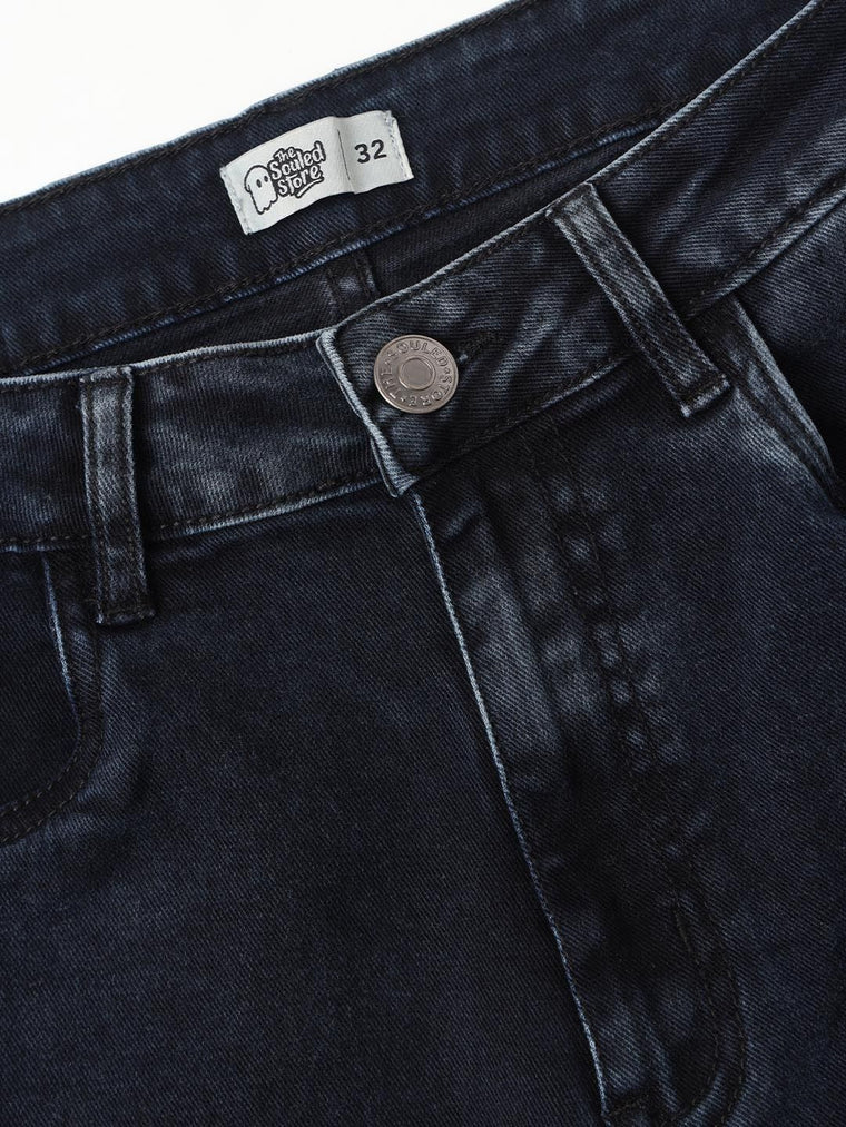 Baggy-Fit Denim: Black Stone Men Cargo Jeans