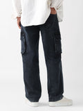 Baggy-Fit Denim: Black Stone Men Cargo Jeans