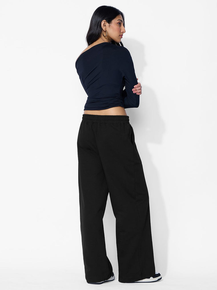 Core Solid Joggers: Inky Black Women Straight Joggers