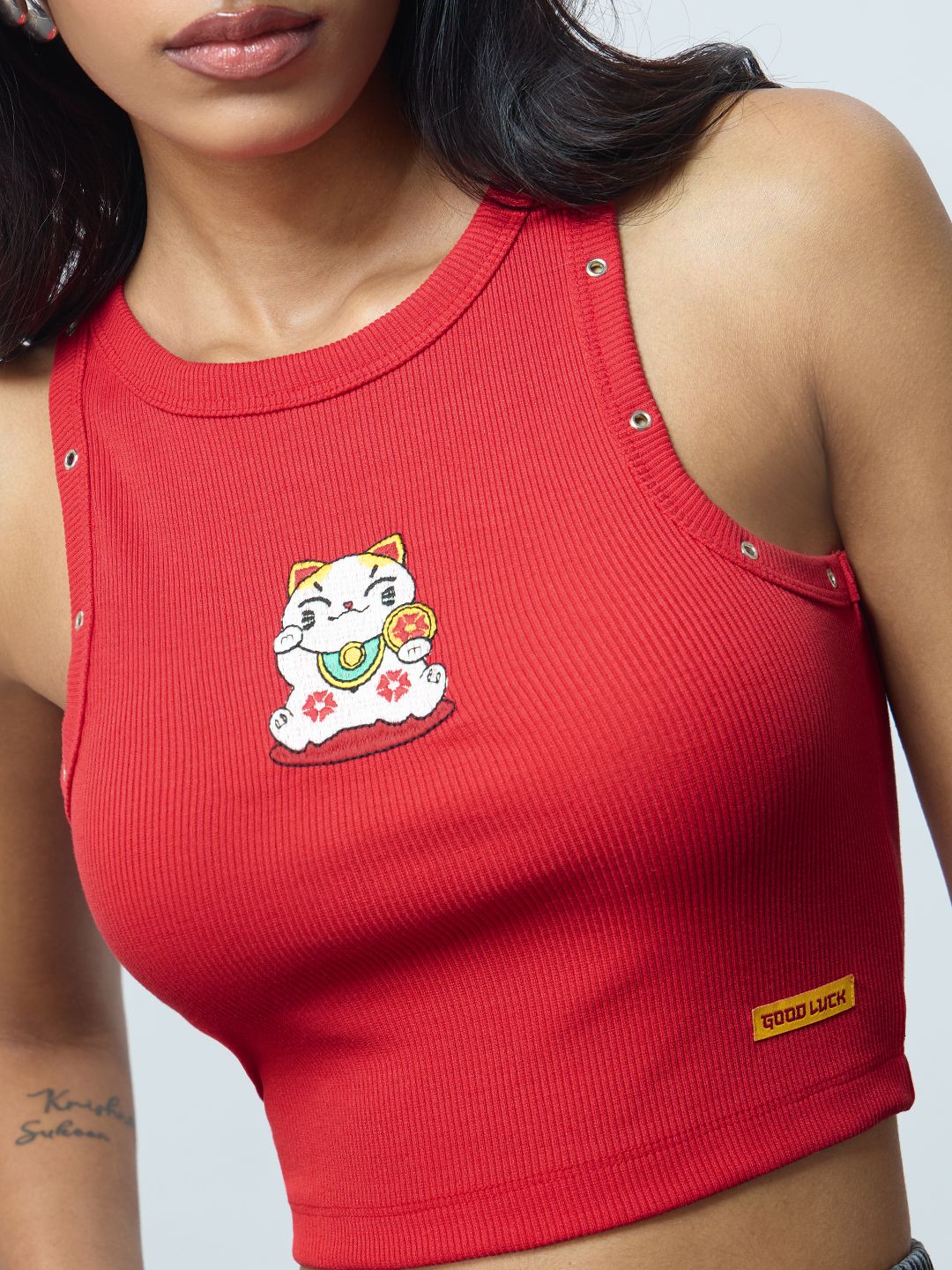 Ribbed Tank Top: Lucky Cat Women Knit Tops