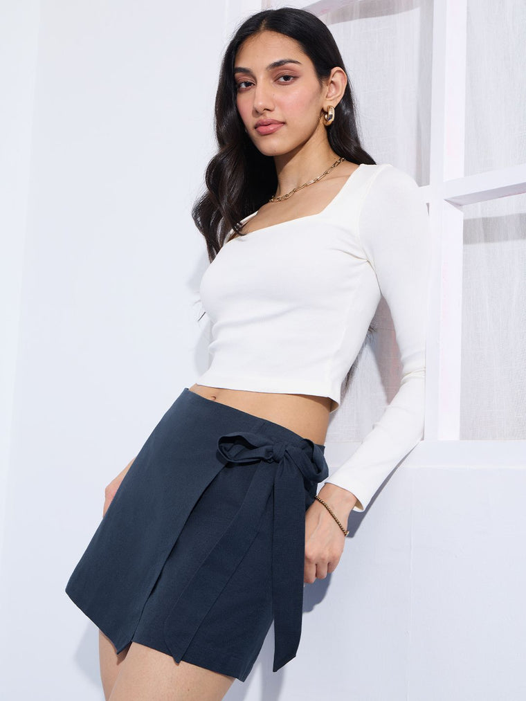 Cotton Linen Skorts: Navy Women Skorts