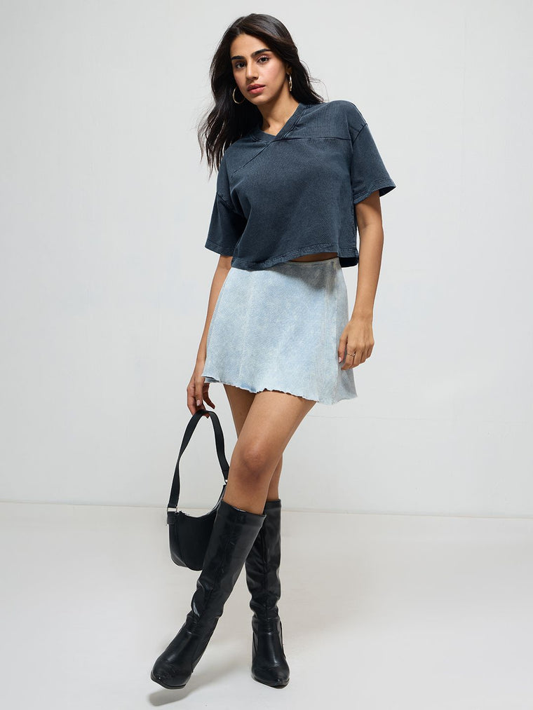 Acid Wash Tee: Blue Women Oversized Cropped T-Shirts