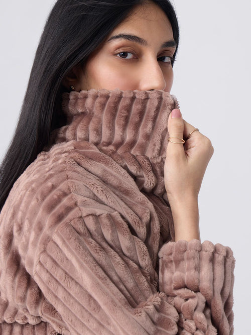Textured Jacket: Dusky Rose Women Oversized Jackets