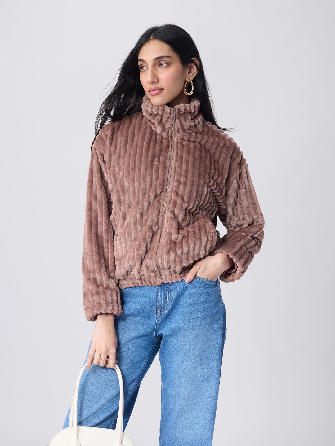 Textured Jacket: Dusky Rose Women Oversized Jackets