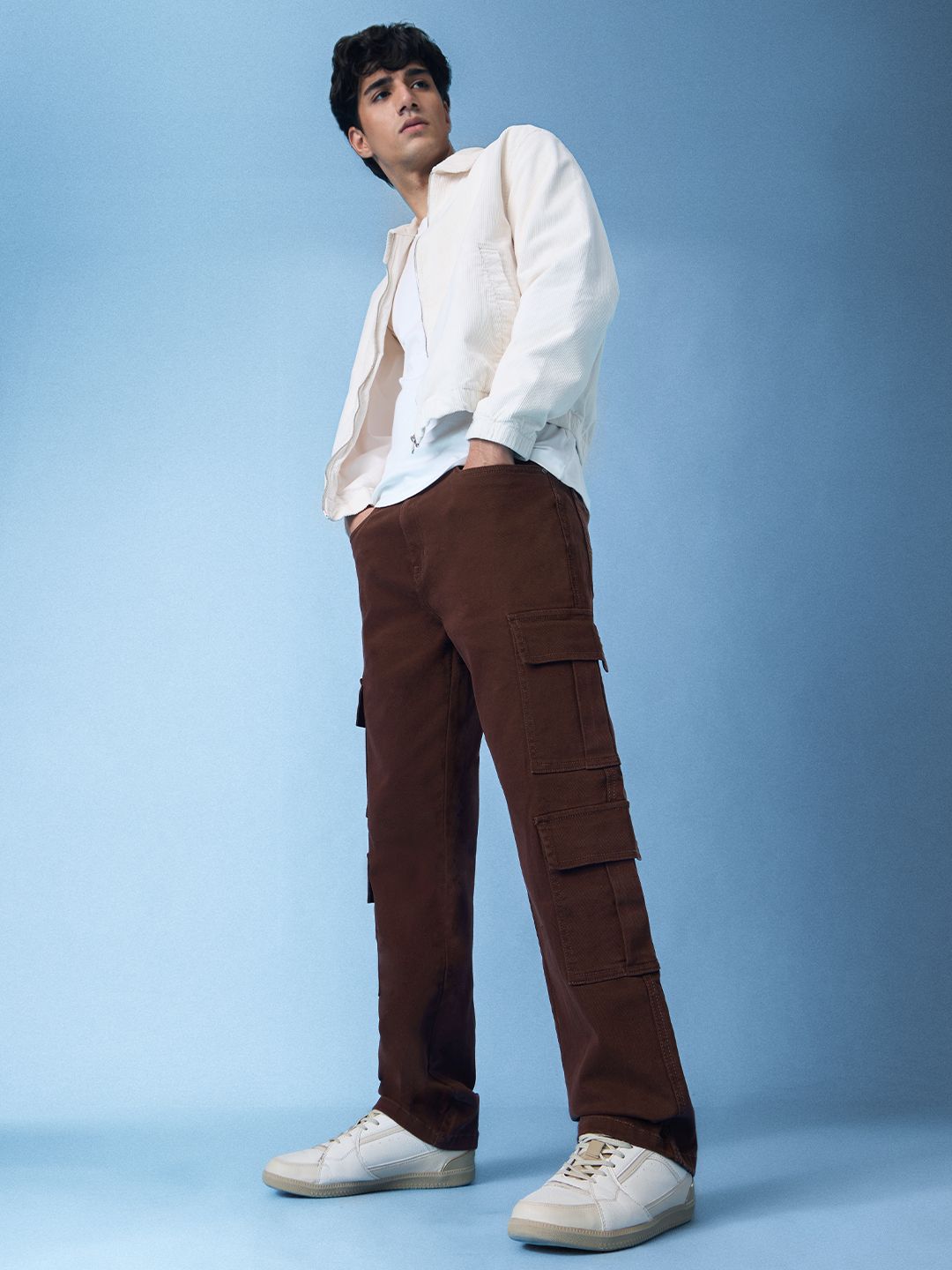 Solids: Decadent Chocolate (Straight Fit) Men Cargo Jeans