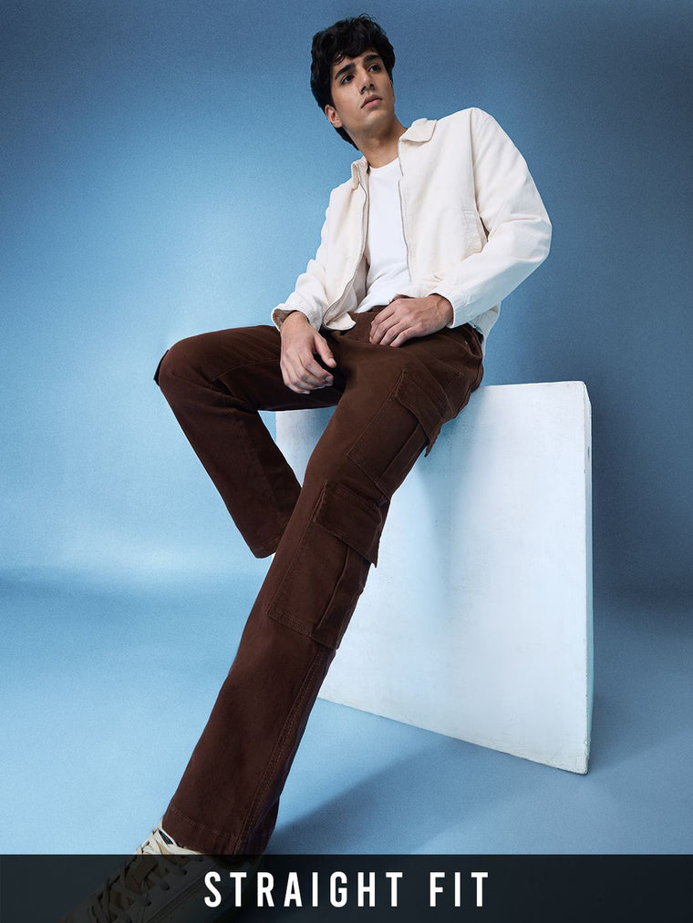 Solids: Decadent Chocolate (Straight Fit) Men Cargo Jeans