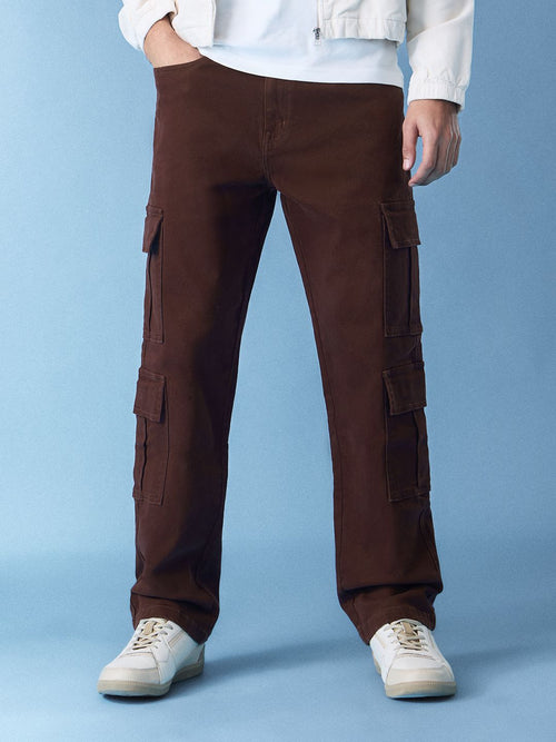 Solids: Decadent Chocolate (Straight Fit) Men Cargo Jeans