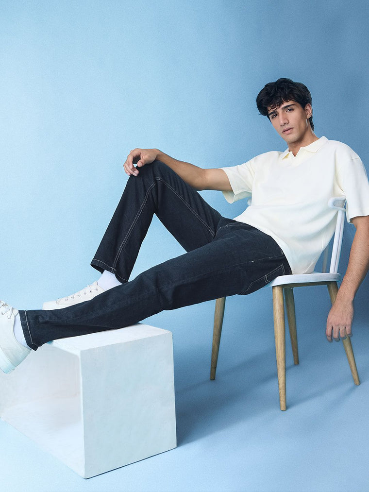 Classic Slim Fit Jeans: Dark Blue Men Classic Slim Fit Jeans