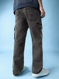Solids: Fog Stone (Straight Fit) Men Cargo Jeans