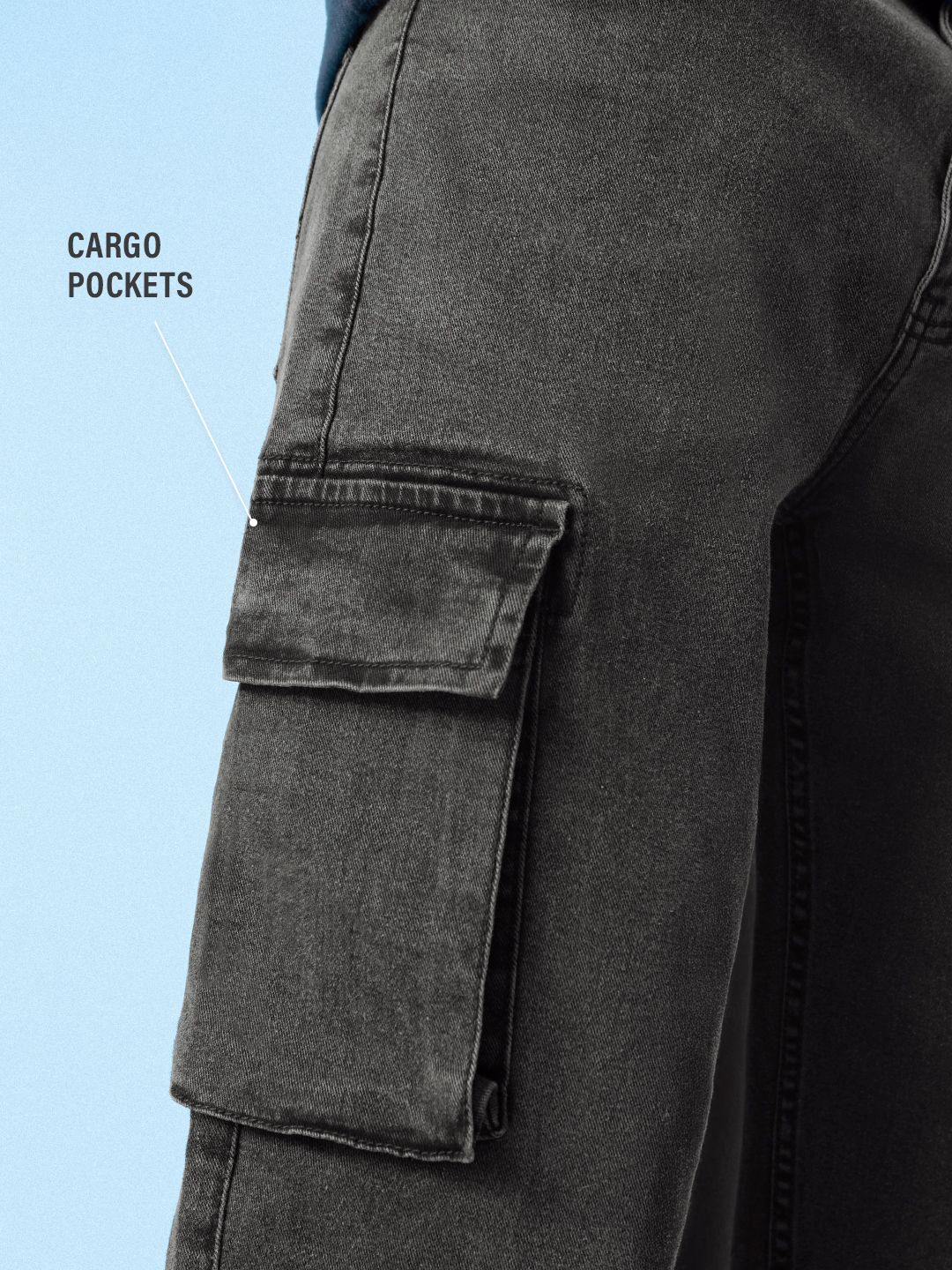 Solids: Fog Stone (Straight Fit) Men Cargo Jeans