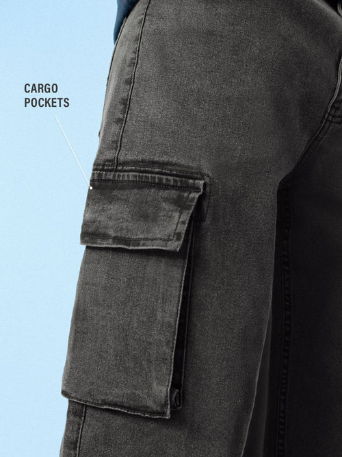Solids: Fog Stone (Straight Fit) Men Cargo Jeans