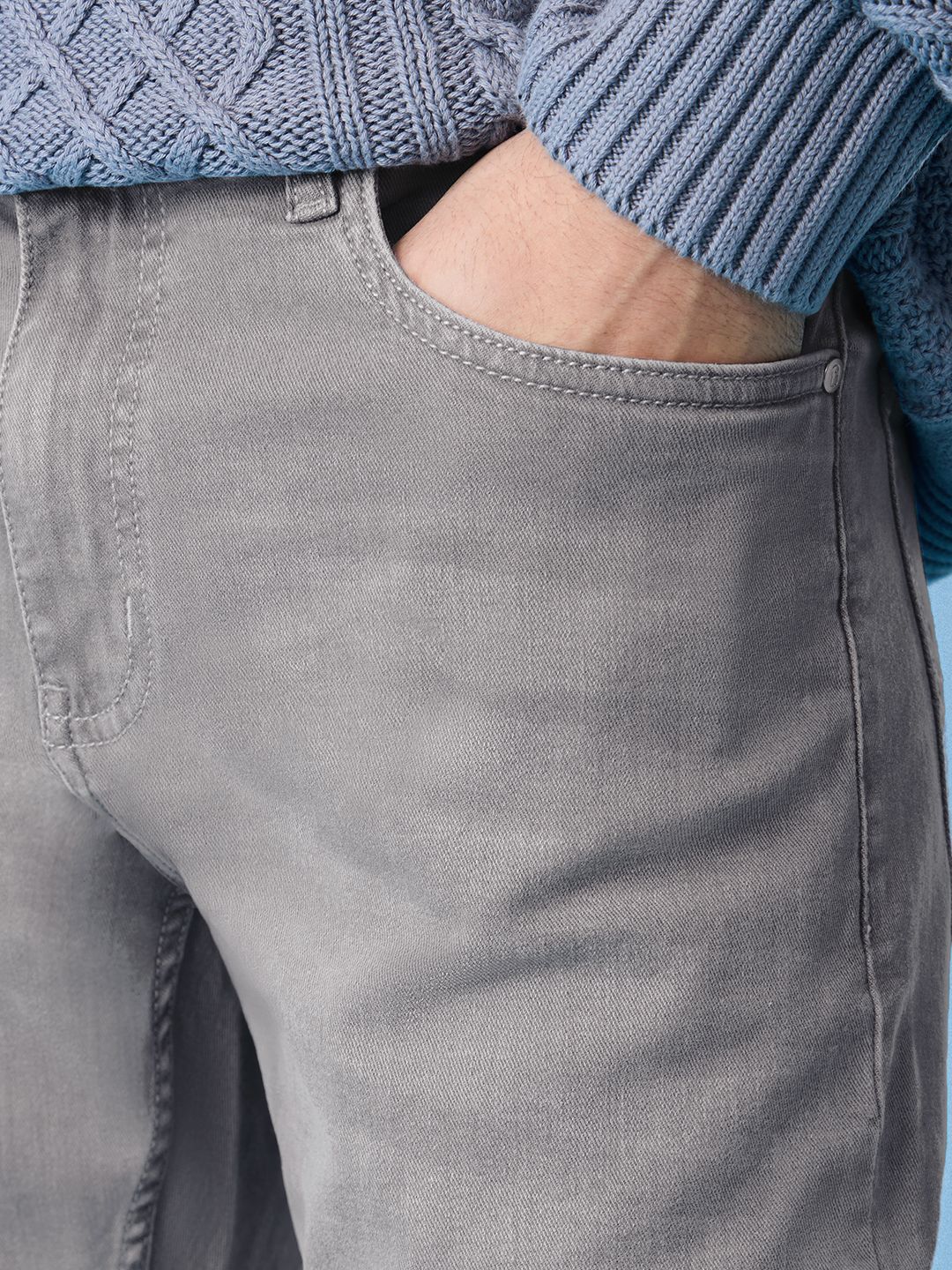 Denim: Smoke Grey Men Classic Slim Fit Jeans
