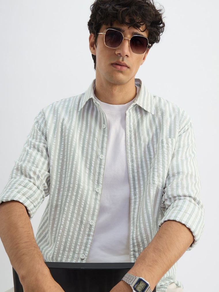 Seersucker: Pine Men Textured Shirts