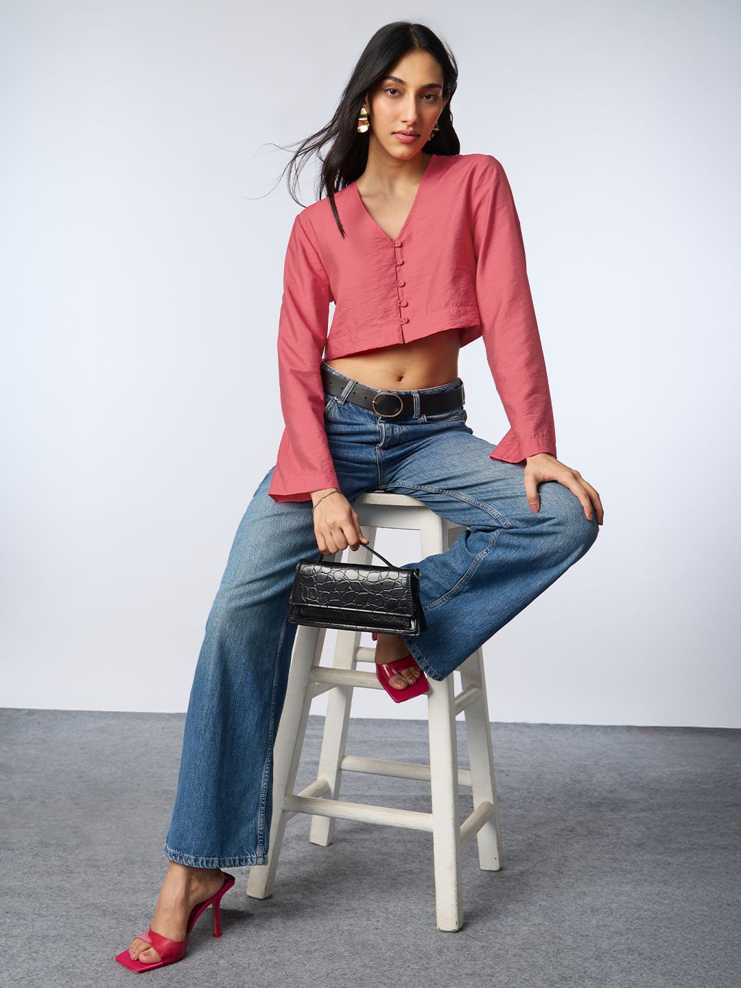 Crop-Top: Vivid Fuchsia Women Fashion Tops
