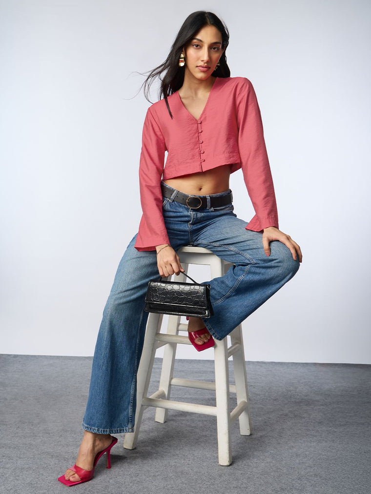 Crop-Top: Vivid Fuchsia Women Fashion Tops