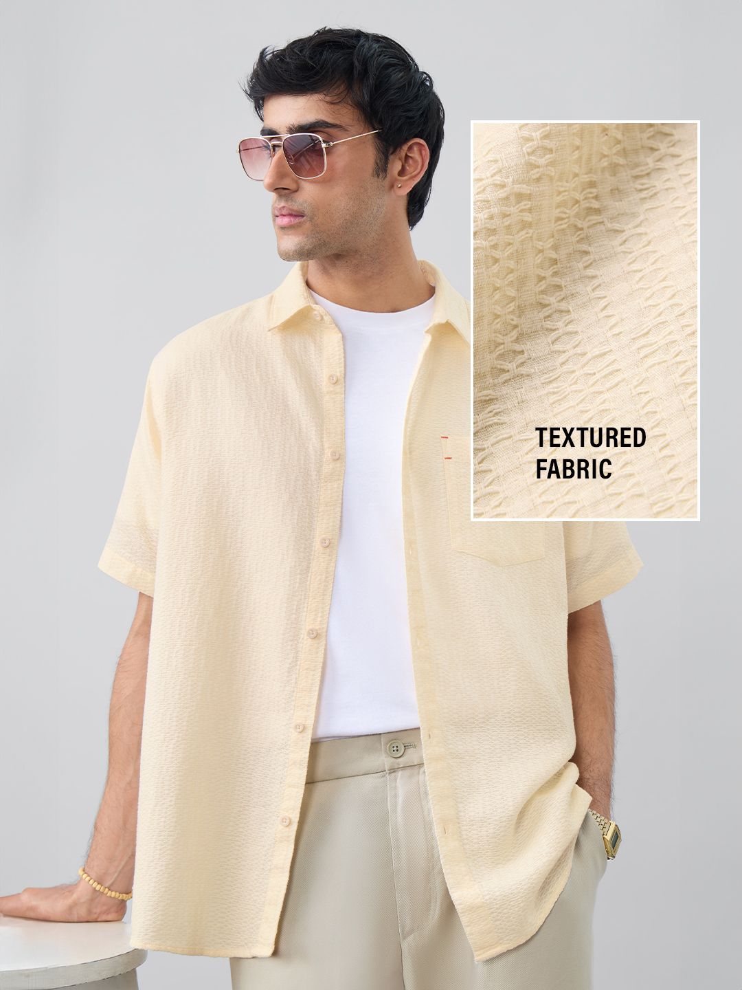 Textured Shirt: Ivory Men Textured Shirts
