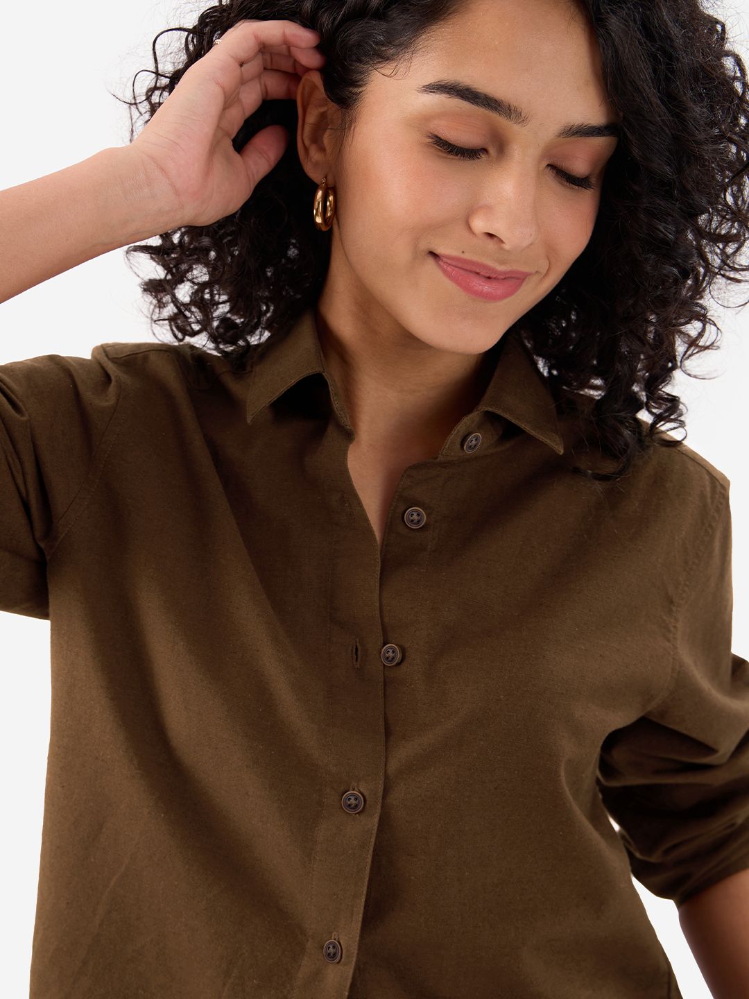Cotton Linen Shirt: Chestnut Women Relaxed Shirts