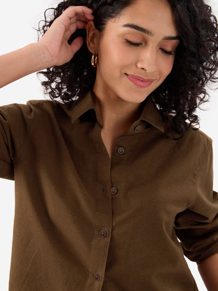 Cotton Linen Shirt: Chestnut Women Relaxed Shirts