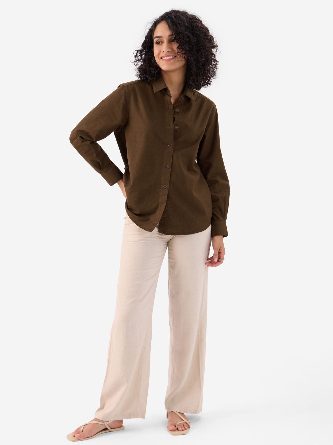 Cotton Linen Shirt: Chestnut Women Relaxed Shirts