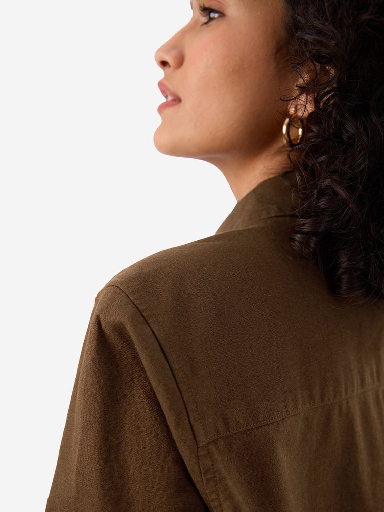 Cotton Linen Shirt: Chestnut Women Relaxed Shirts