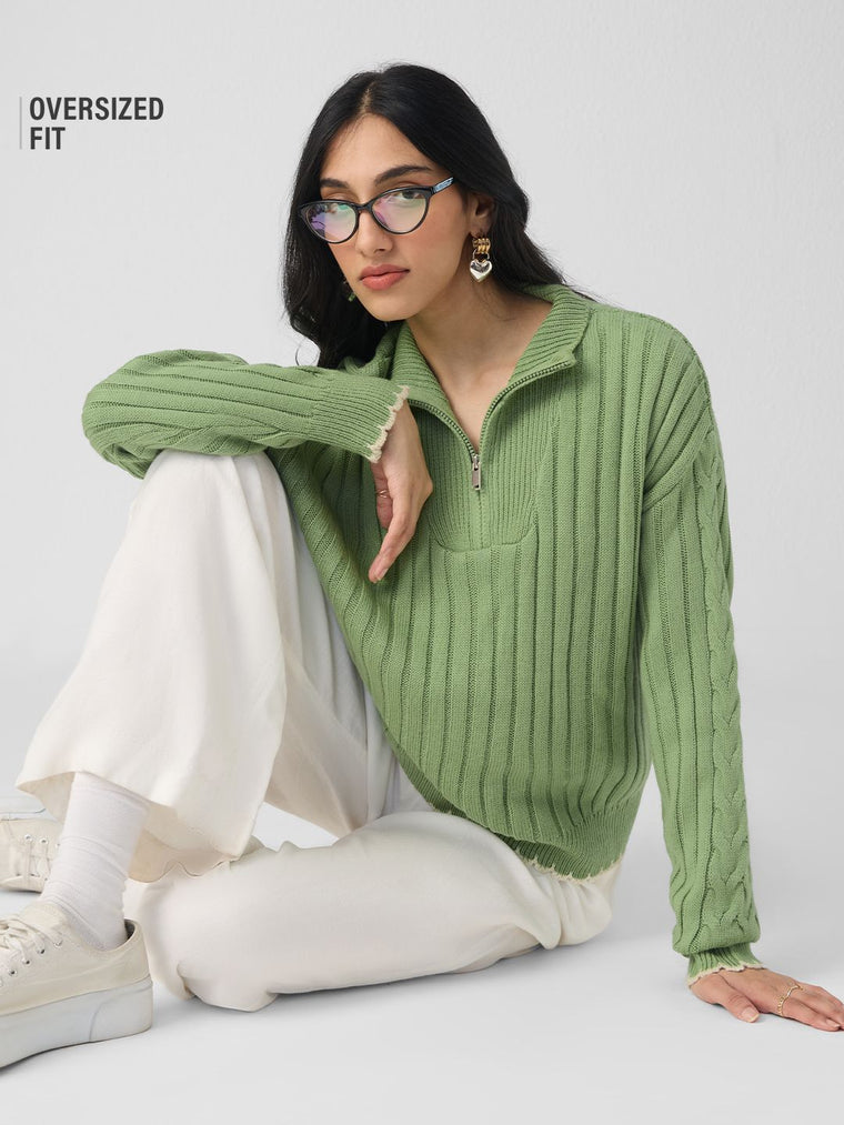 High-Neck Sweater: Soft Sage Women Oversized Sweaters