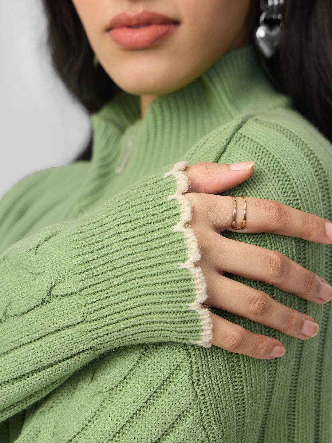 High-Neck Sweater: Soft Sage Women Oversized Sweaters
