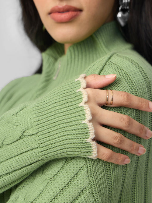 High-Neck Sweater: Soft Sage Women Oversized Sweaters