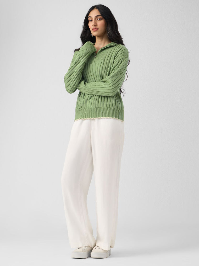 High-Neck Sweater: Soft Sage Women Oversized Sweaters