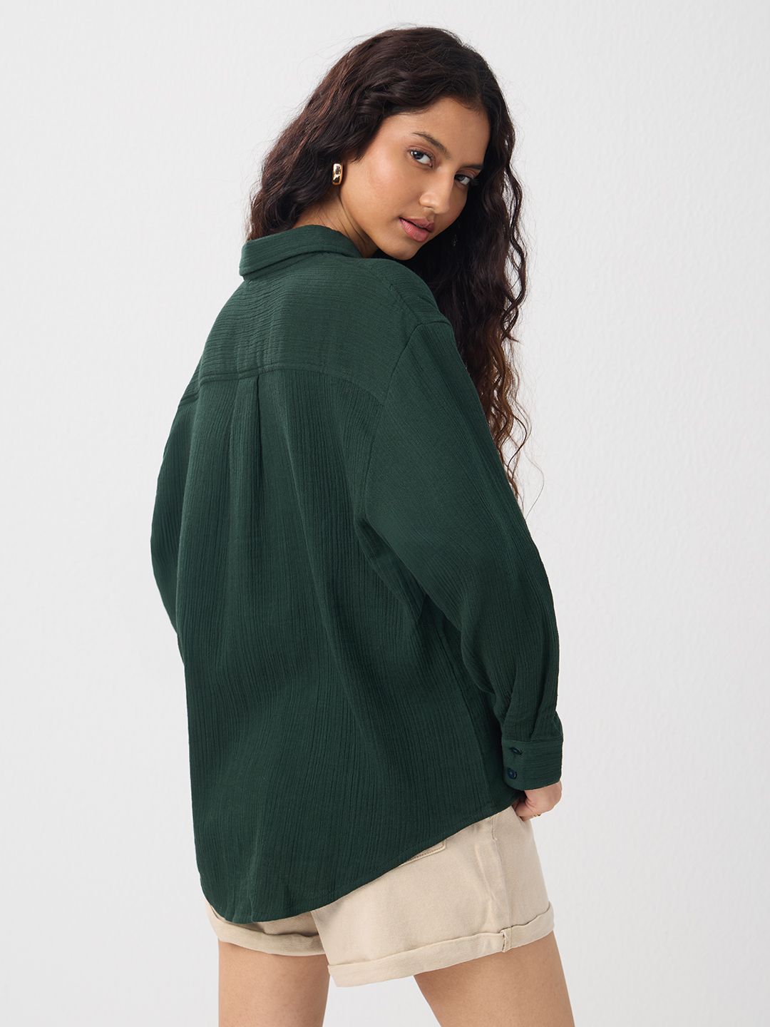 Oversized Solids: Emerald Green Women Oversized Shirts