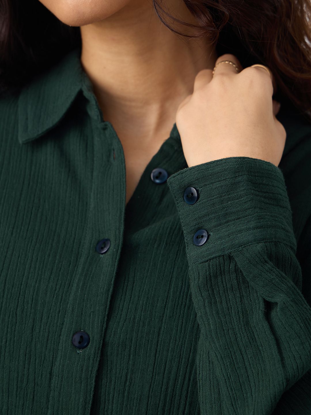 Oversized Solids: Emerald Green Women Oversized Shirts