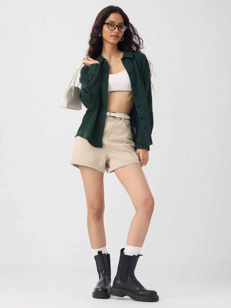 Oversized Solids: Emerald Green Women Oversized Shirts