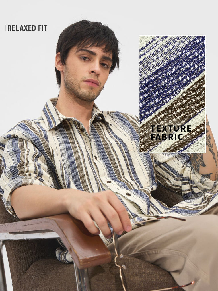 Stripes: Blue Dune Men Textured Shirts