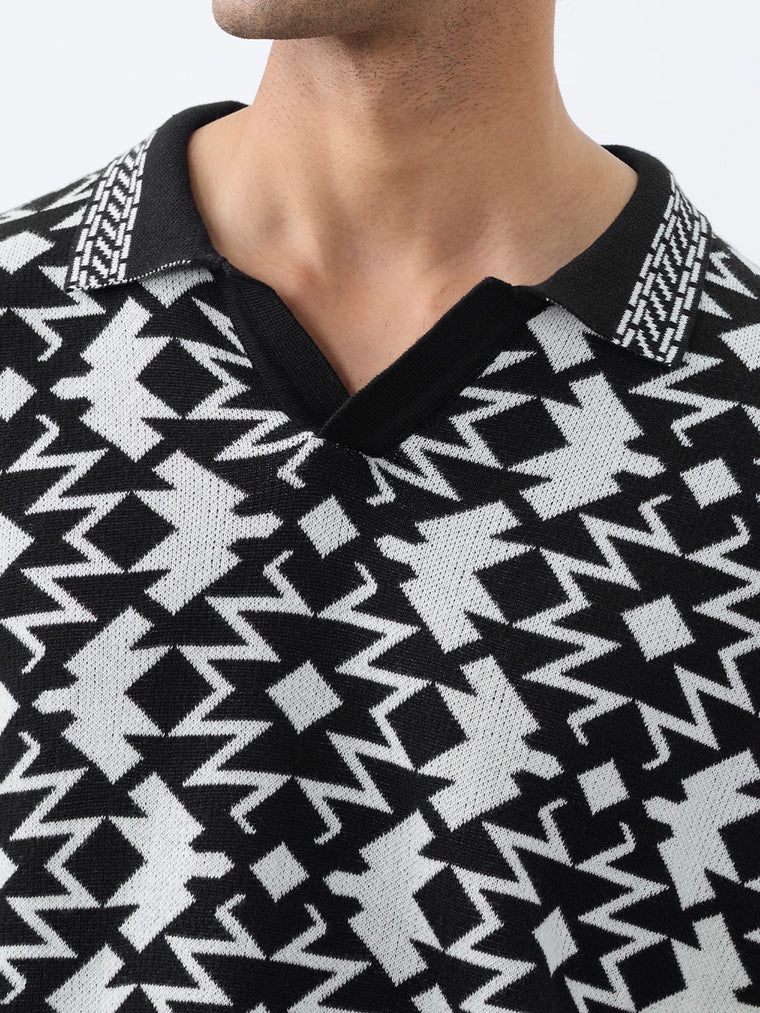 Jacquard Polo: Black Classic Polos