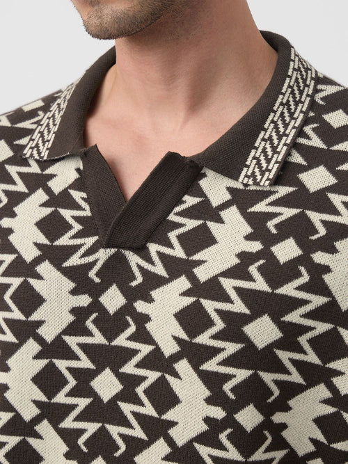Jacquard Polo: Brown Oversized Polos
