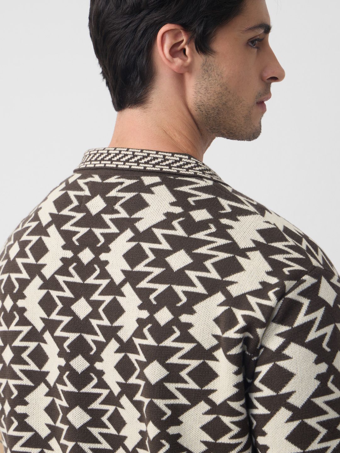 Jacquard Polo: Brown Oversized Polos