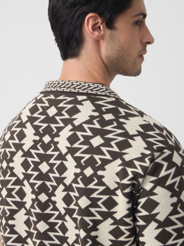 Jacquard Polo: Brown Oversized Polos
