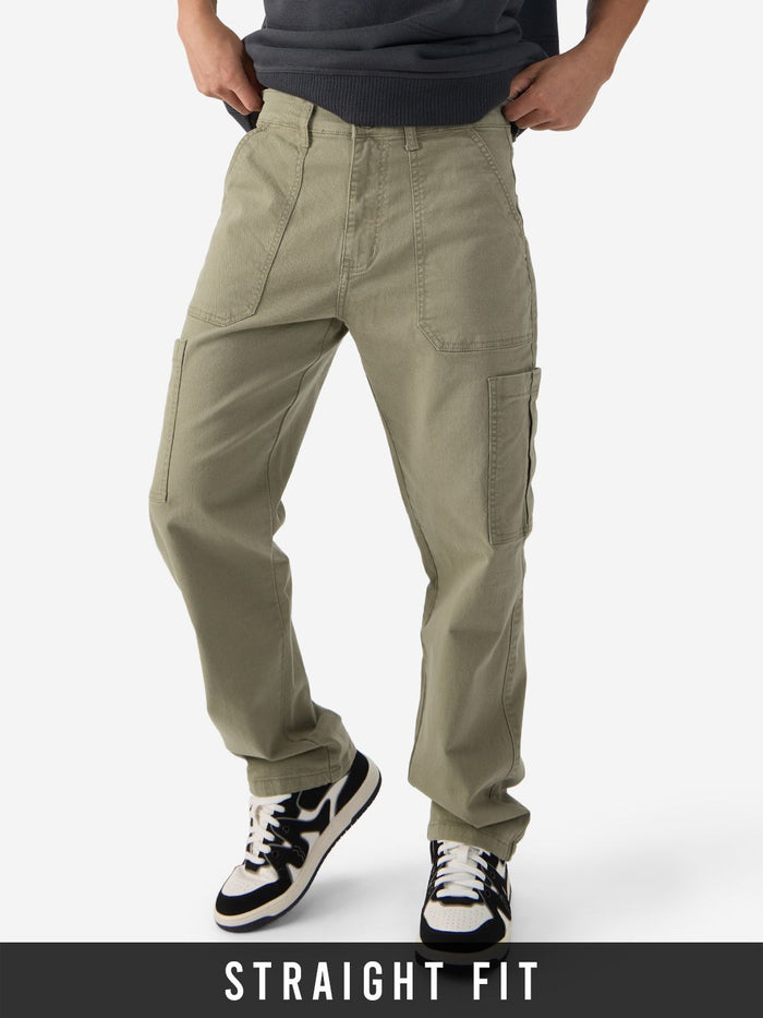 Solids: Light Olive (Straight Fit) Men Cargo Jeans